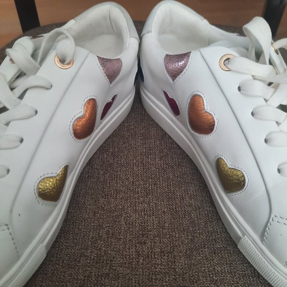 KURT GEIGER LANE sneakers in WHITE LEATHER with RAINBOW HEART size 8 - Picture 2 of 10